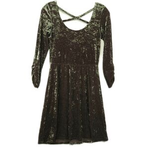 AEO American Eagle Dark Green Crushed Velvet Velour Strappy Back Dress Medium